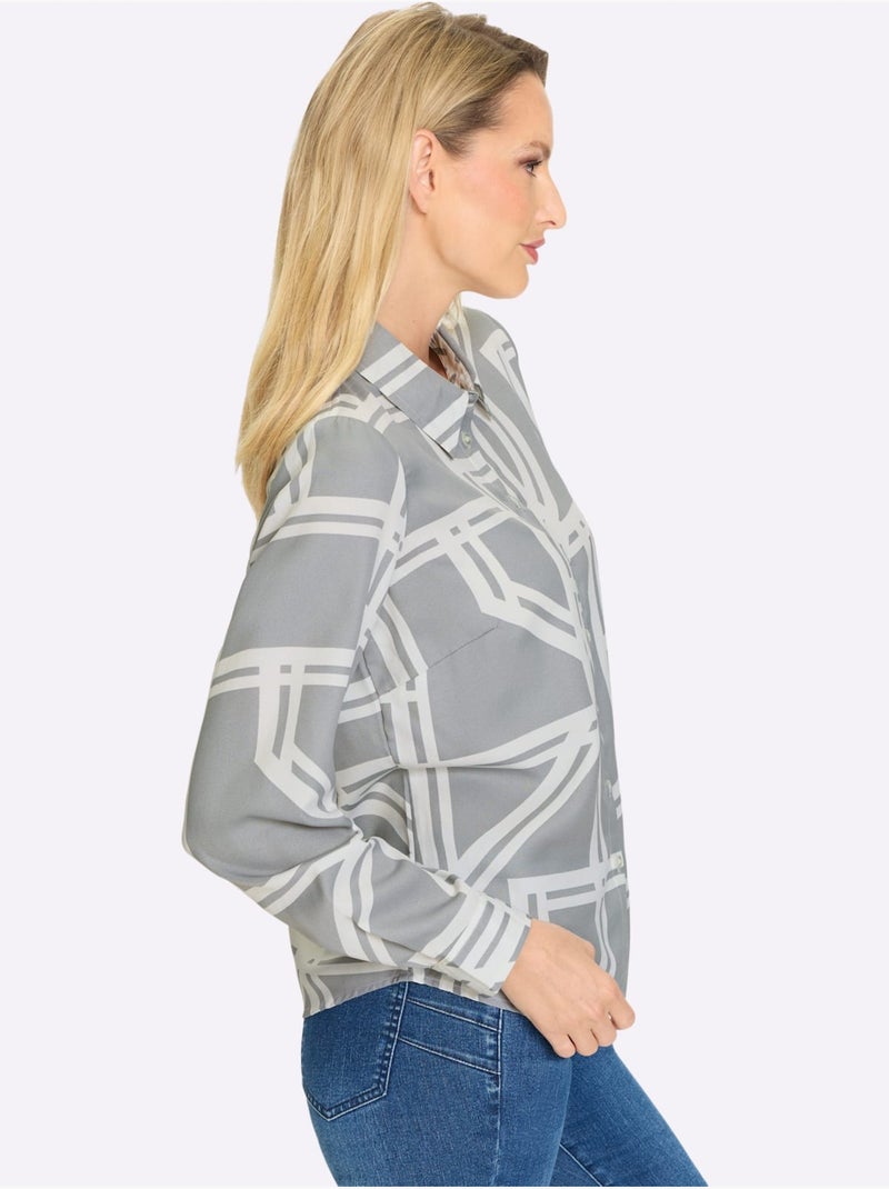 Chemisier Motif Graphique - Taille Standard - Helline Gris Ecru - Kiabi