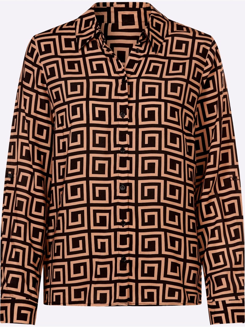 Chemisier Motif Graphique - Taille Standard - Helline Noir Marron - Kiabi