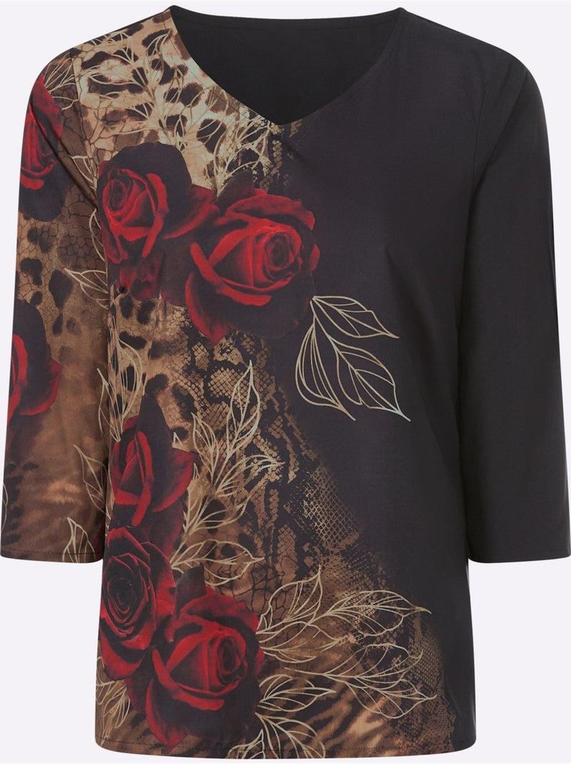 Chemisier Motif Imprimé - Taille Standard - Moda Vilona Noir Rouge - Kiabi