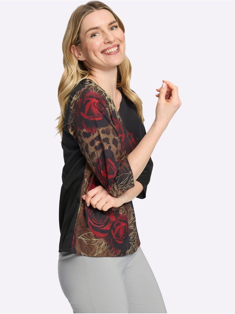 Chemisier Motif Imprimé - Taille Standard - Moda Vilona Noir Rouge - Kiabi