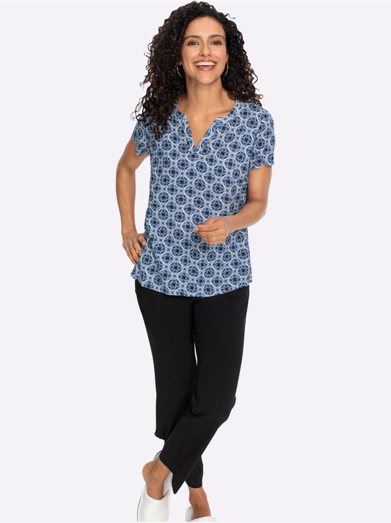 Chemisier Motif Imprimé - Taille Standard - Witt Bleu Ecru - Kiabi