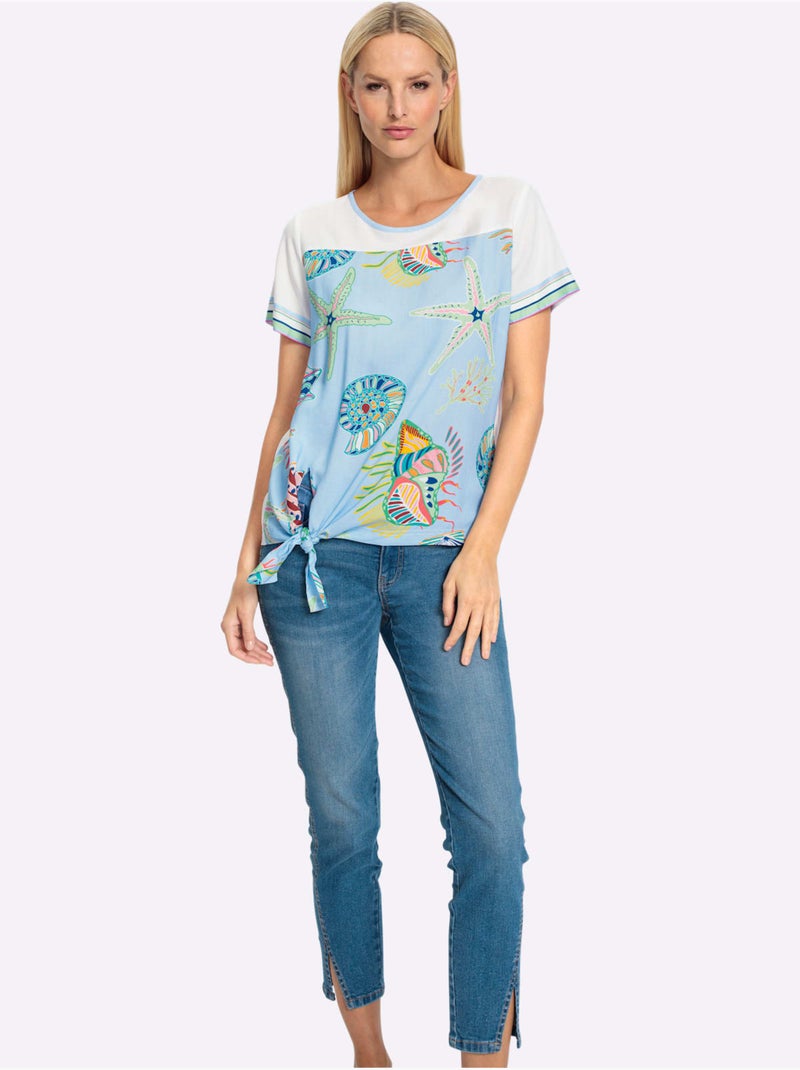 Chemisier Motif Imprimé Devant - Taille Standard - Helline Blanc Bleu - Kiabi