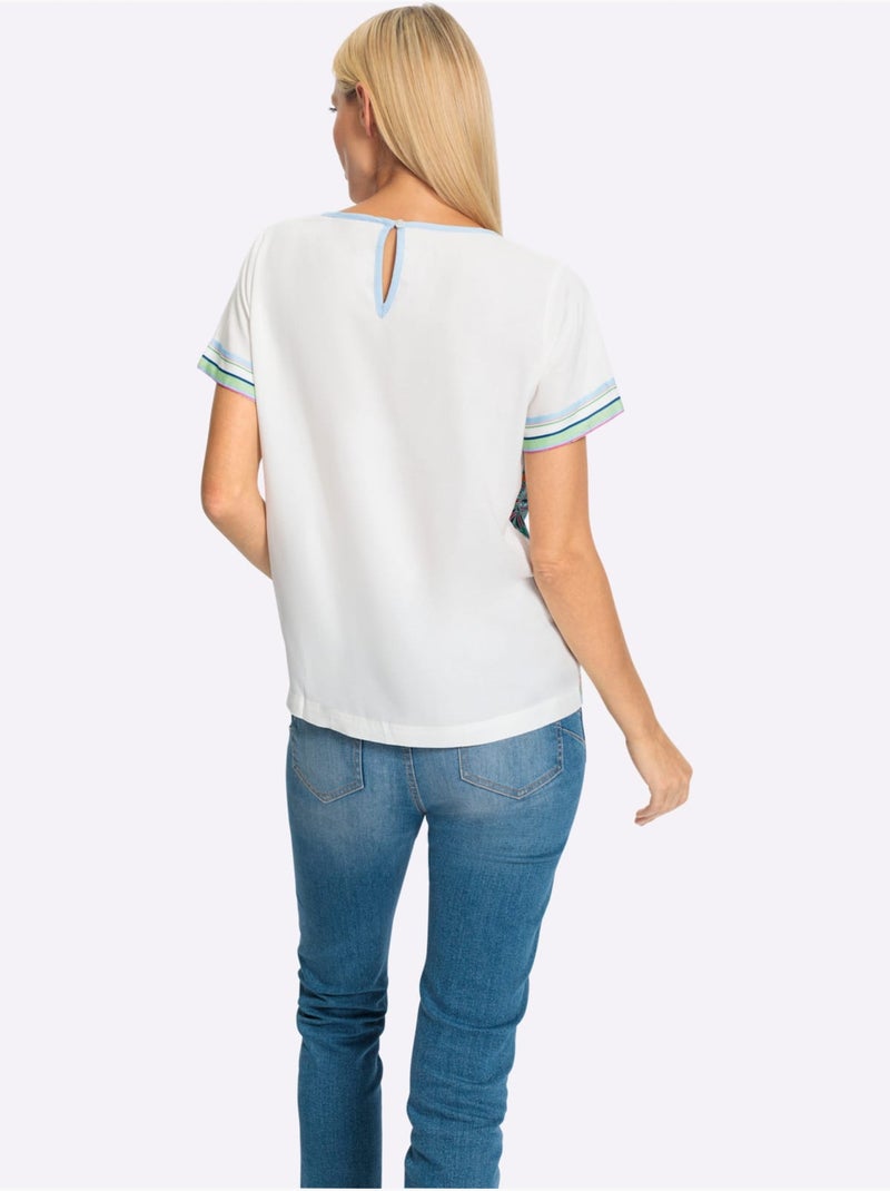 Chemisier Motif Imprimé Devant - Taille Standard - Helline Blanc Bleu - Kiabi