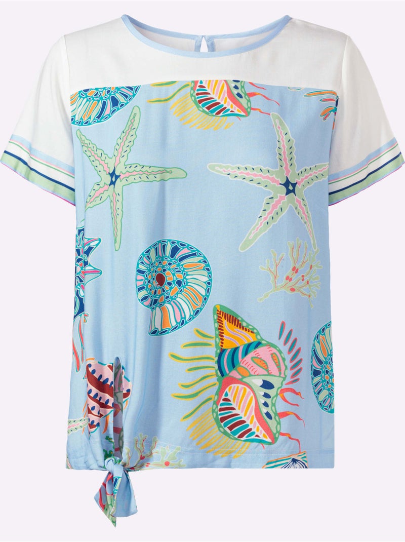 Chemisier Motif Imprimé Devant - Taille Standard - Helline Blanc Bleu - Kiabi