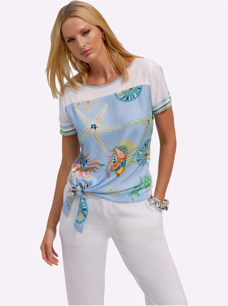 Chemisier Motif Imprimé Devant - Taille Standard - Helline Blanc Bleu - Kiabi