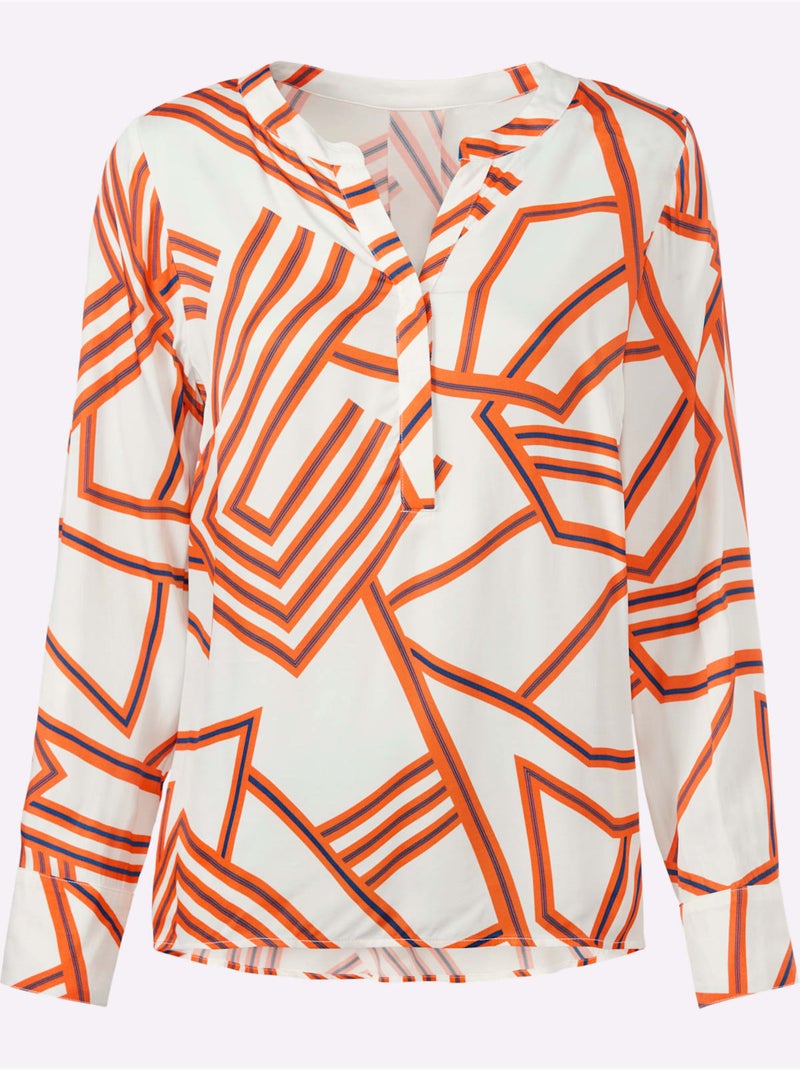 Chemisier Motif Imprimé Exclusif - Taille Standard - Helline Blanc Orange - Kiabi