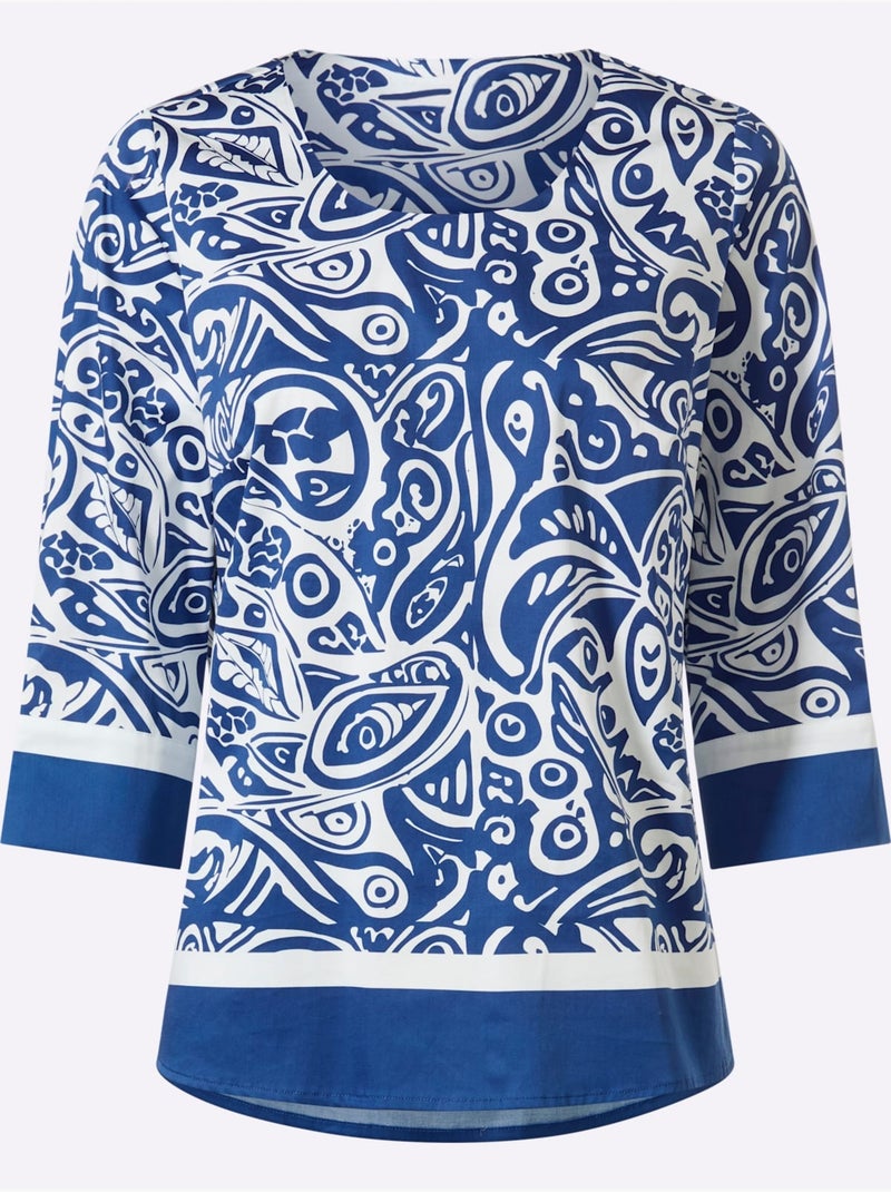 Chemisier Motif Imprimé Exclusif - Taille Standard - Helline Bleu Ecru - Kiabi