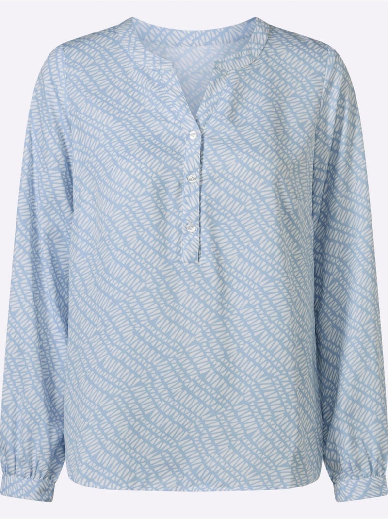 Chemisier Motif Imprimé Exclusif - Taille Standard - Helline Bleu Ecru - Kiabi