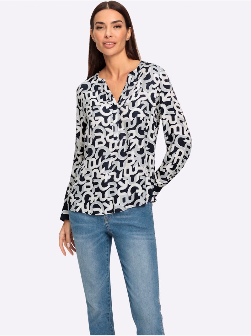 Chemisier Motif Imprimé Exclusif - Taille Standard - Helline Ecru/Marine - Kiabi