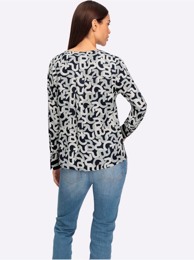 Chemisier Motif Imprimé Exclusif - Taille Standard - Helline Ecru/Marine - Kiabi