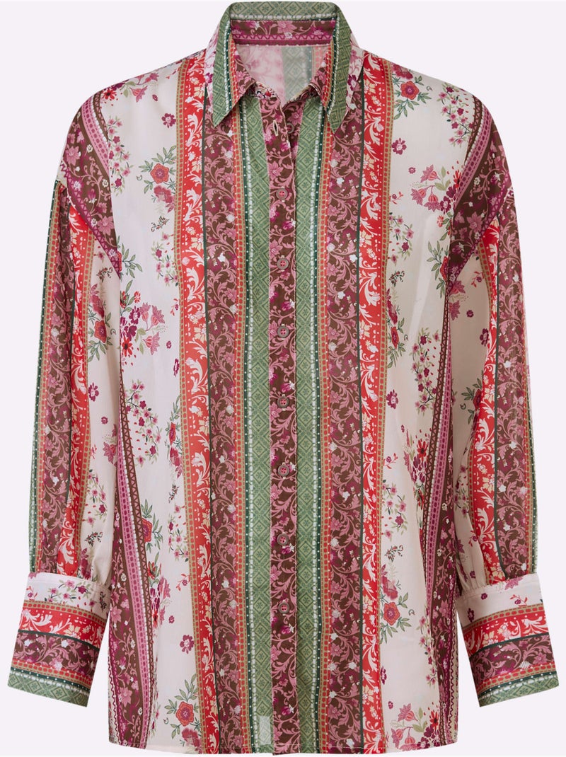 Chemisier Motif Imprimé Exclusif - Taille Standard - Helline Ecru/Rouge - Kiabi