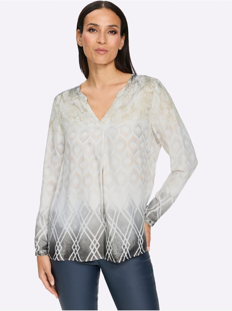Chemisier Motif Imprimé Exclusif - Taille Standard - Helline Noir Ecru - Kiabi