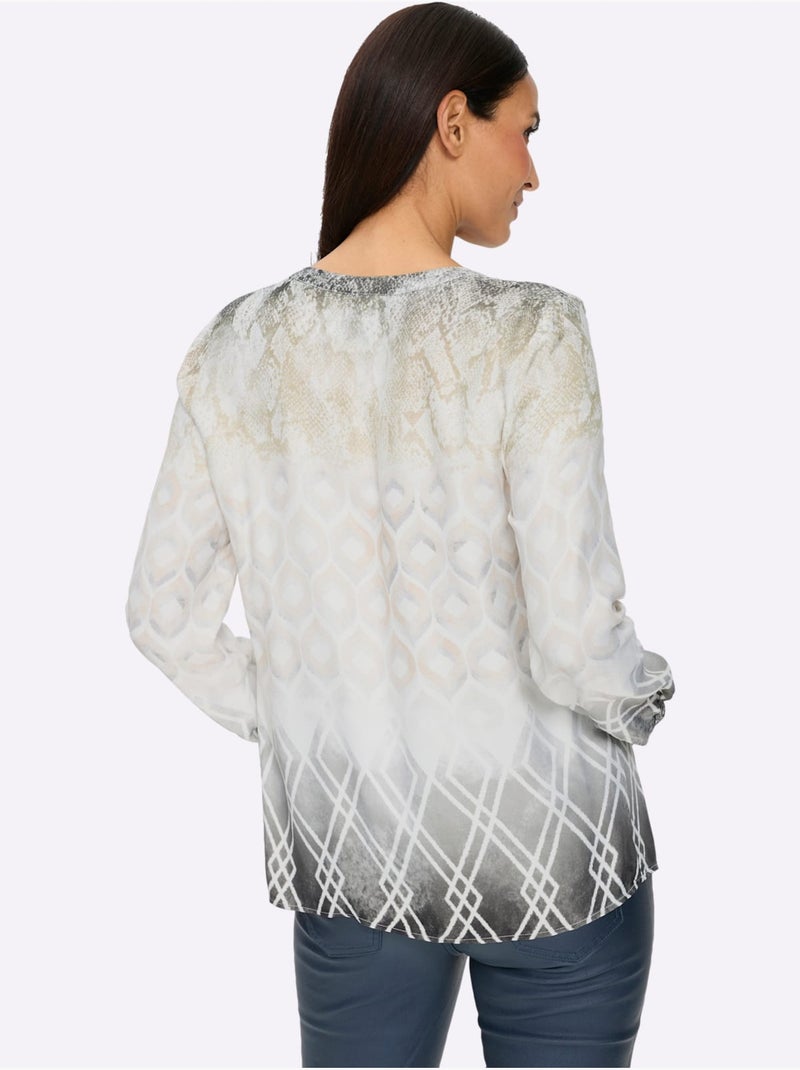Chemisier Motif Imprimé Exclusif - Taille Standard - Helline Noir Ecru - Kiabi