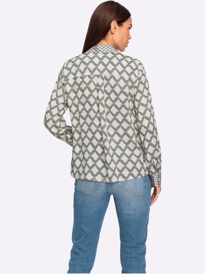 Chemisier Motif Losanges Mode - Taille Standard - Helline Gris Blanc - Kiabi