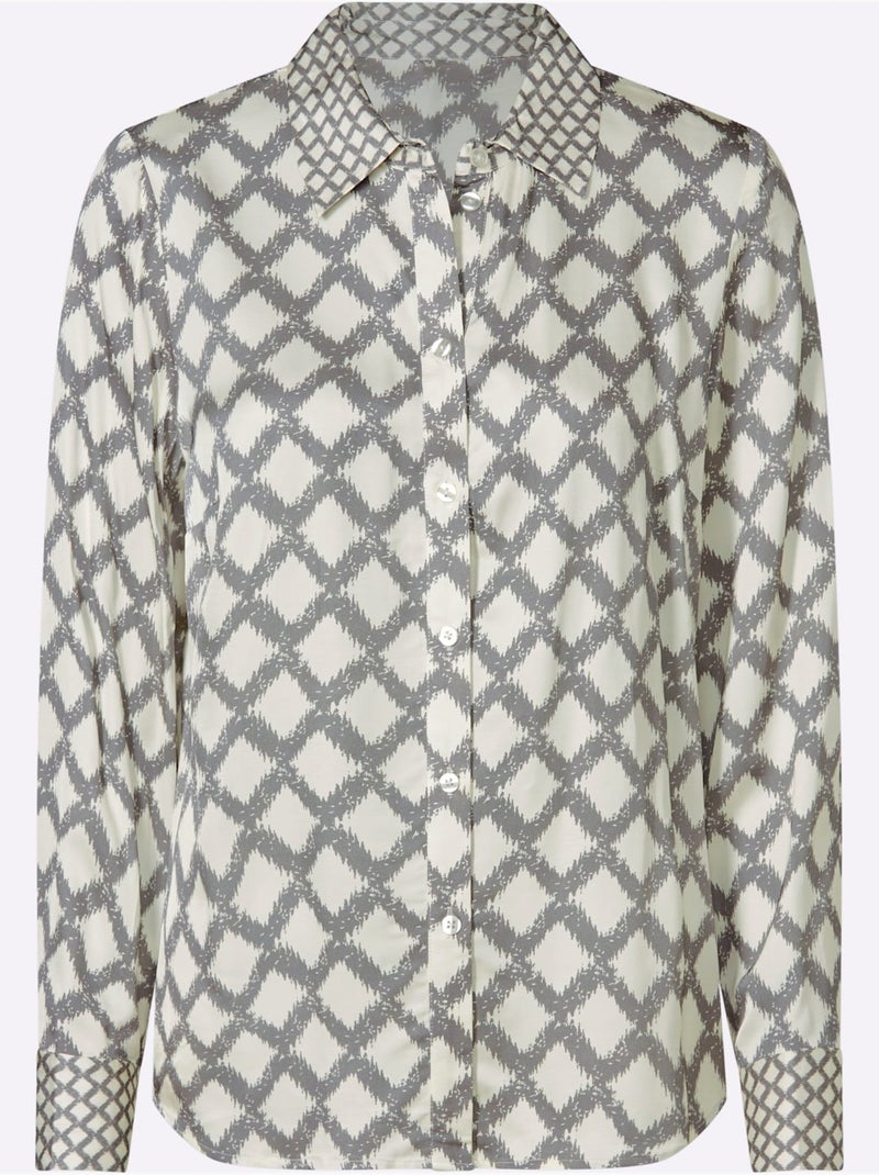 Chemisier Motif Losanges Mode - Taille Standard - Helline Gris Blanc - Kiabi