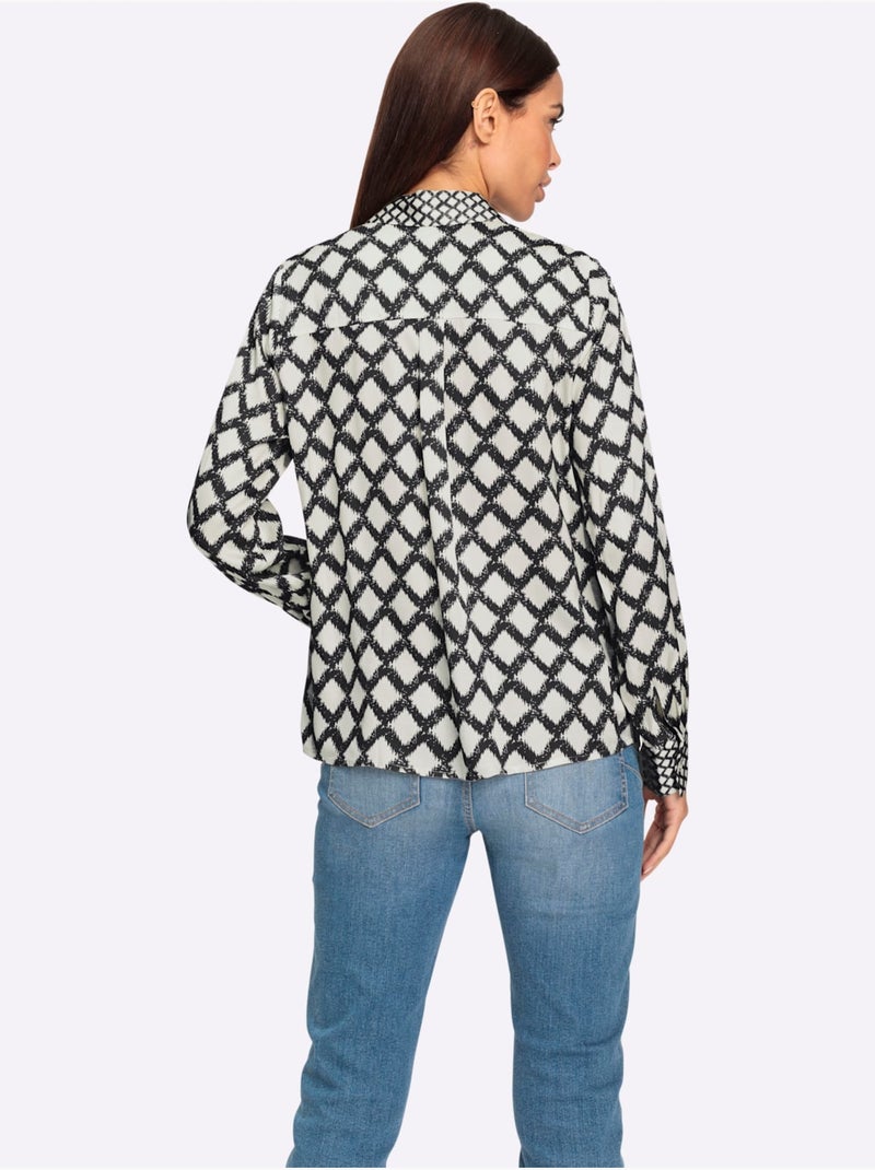 Chemisier Motif Losanges Mode - Taille Standard - Helline Noir Blanc - Kiabi