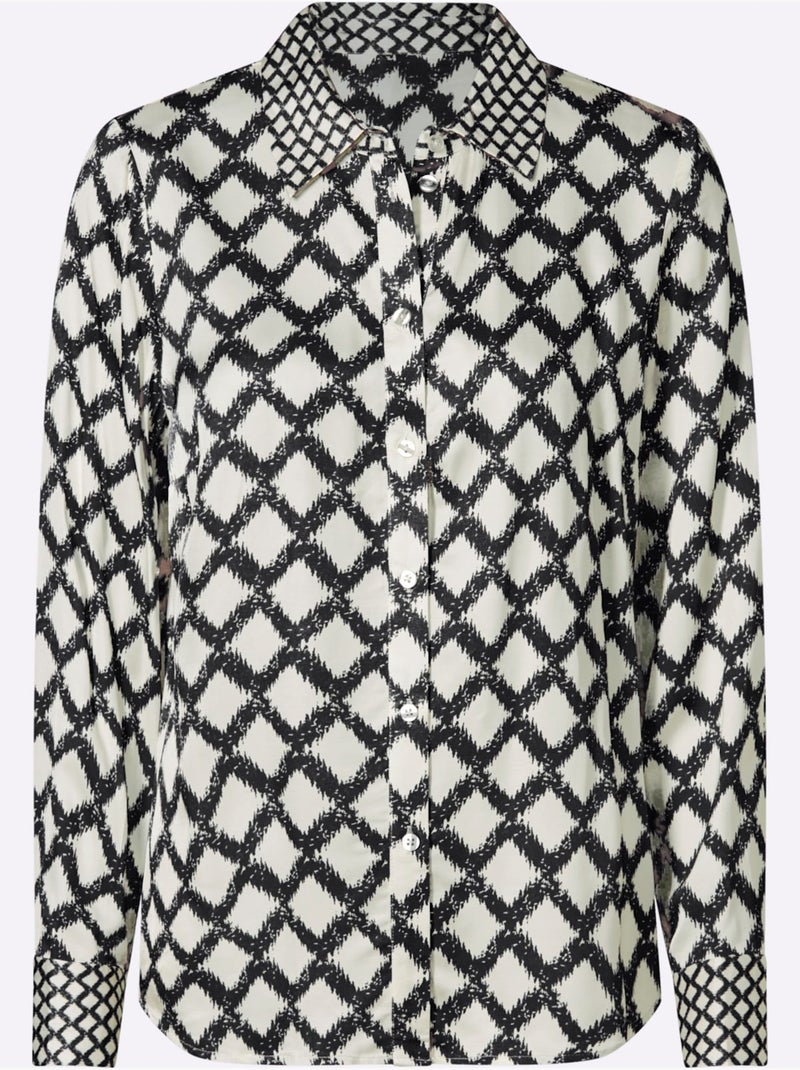 Chemisier Motif Losanges Mode - Taille Standard - Helline Noir Blanc - Kiabi