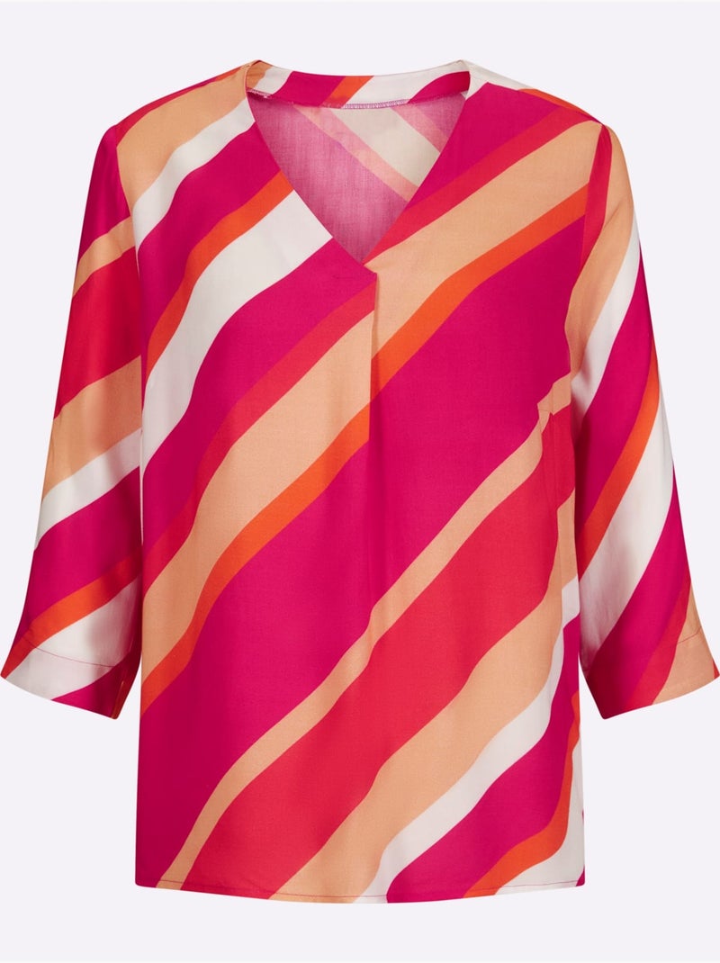 Chemisier Motif Rayé Moderne - Taille Standard - Helline Rose fushia - Kiabi