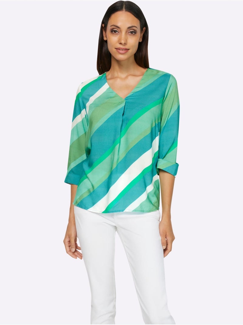 Chemisier Motif Rayé Moderne - Taille Standard - Helline Vert émeraude - Kiabi