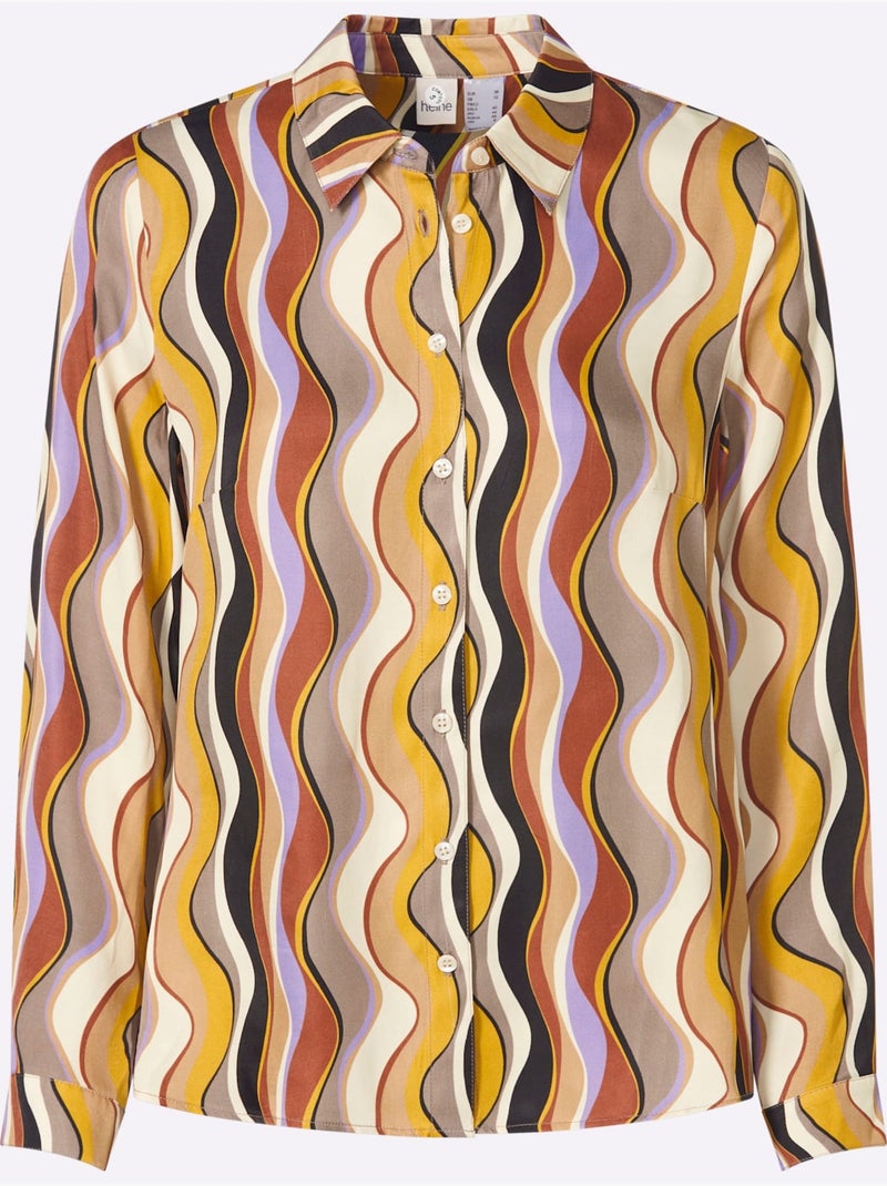 Chemisier Motif Vagues Décoratif - Taille Standard - Helline Bleu Marron - Kiabi