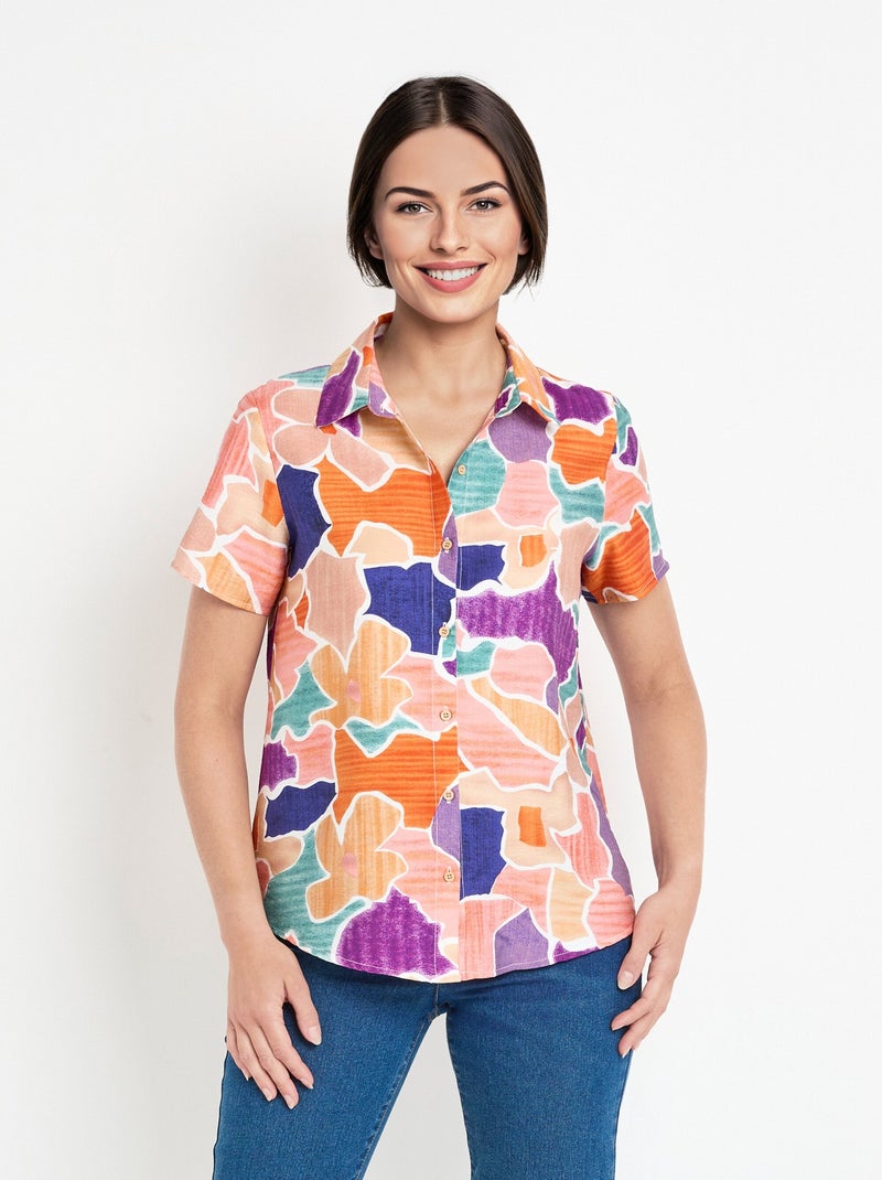 Chemisier motifs abstraits manches courtes Multicolore - Kiabi