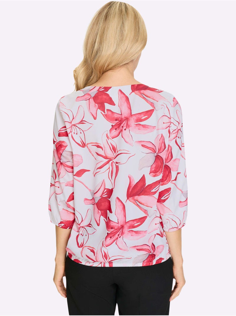 Chemisier Plis Affinants à L'encolure - Taille Standard - Moda Vilona Ecru/Rouge - Kiabi