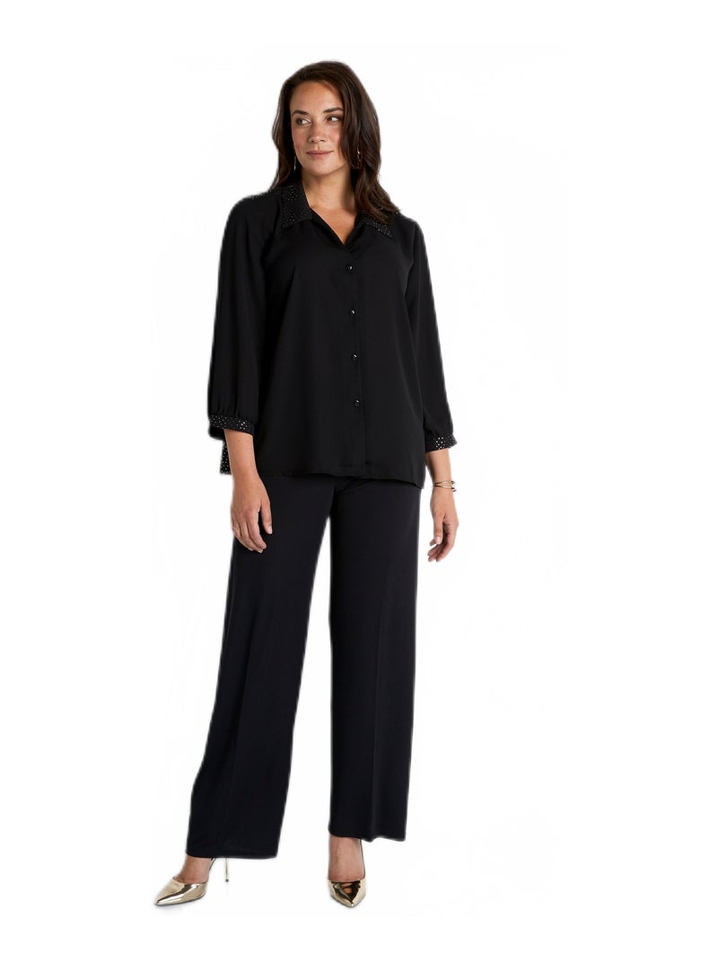 Chemisier plissé dos mi-long Noir - Kiabi