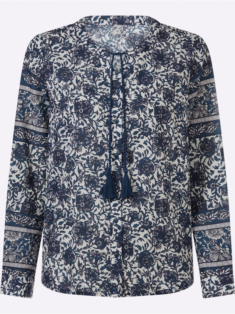 Chemisier Pur Coton - Taille Standard - Helline Blanc Bleu - Kiabi