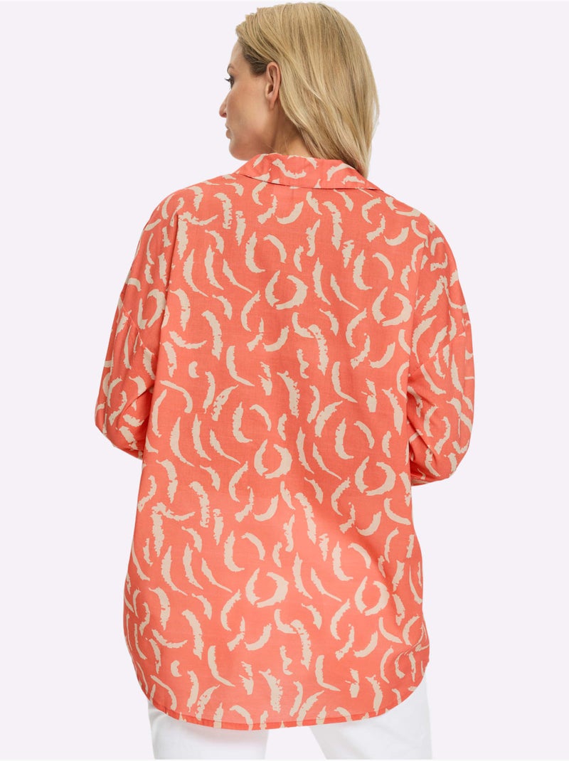 Chemisier Pur Coton - Taille Standard - Helline Blanc Orange - Kiabi