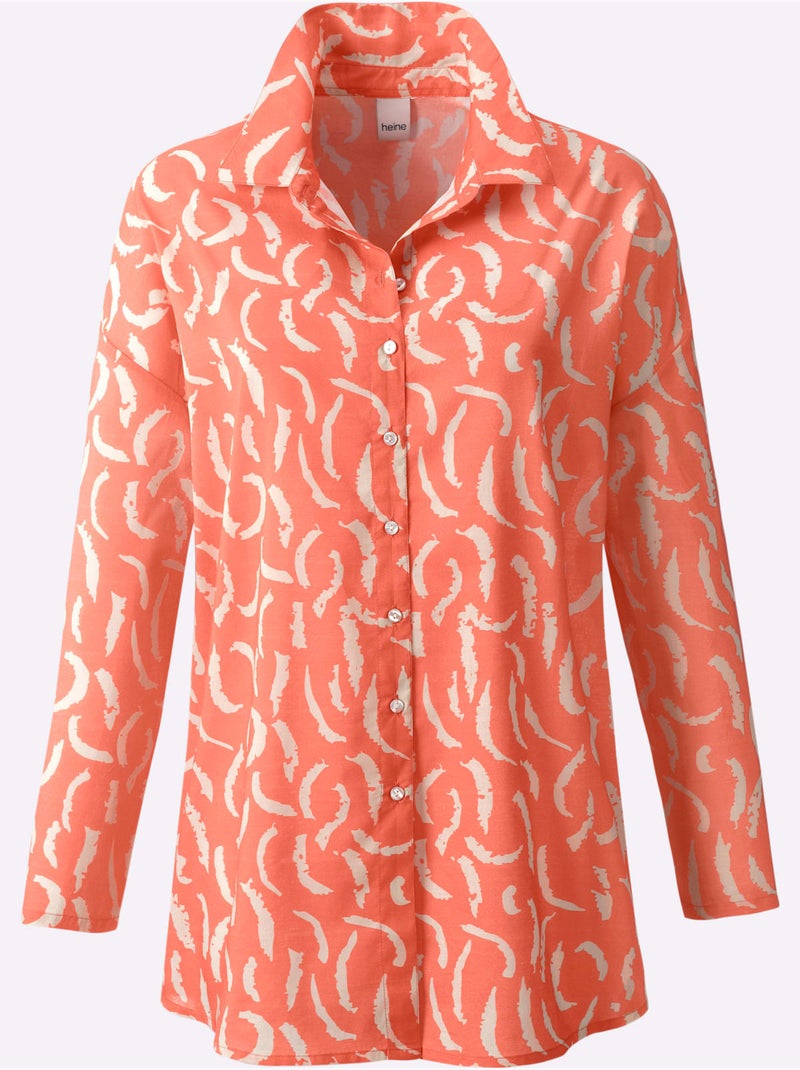 Chemisier Pur Coton - Taille Standard - Helline Blanc Orange - Kiabi