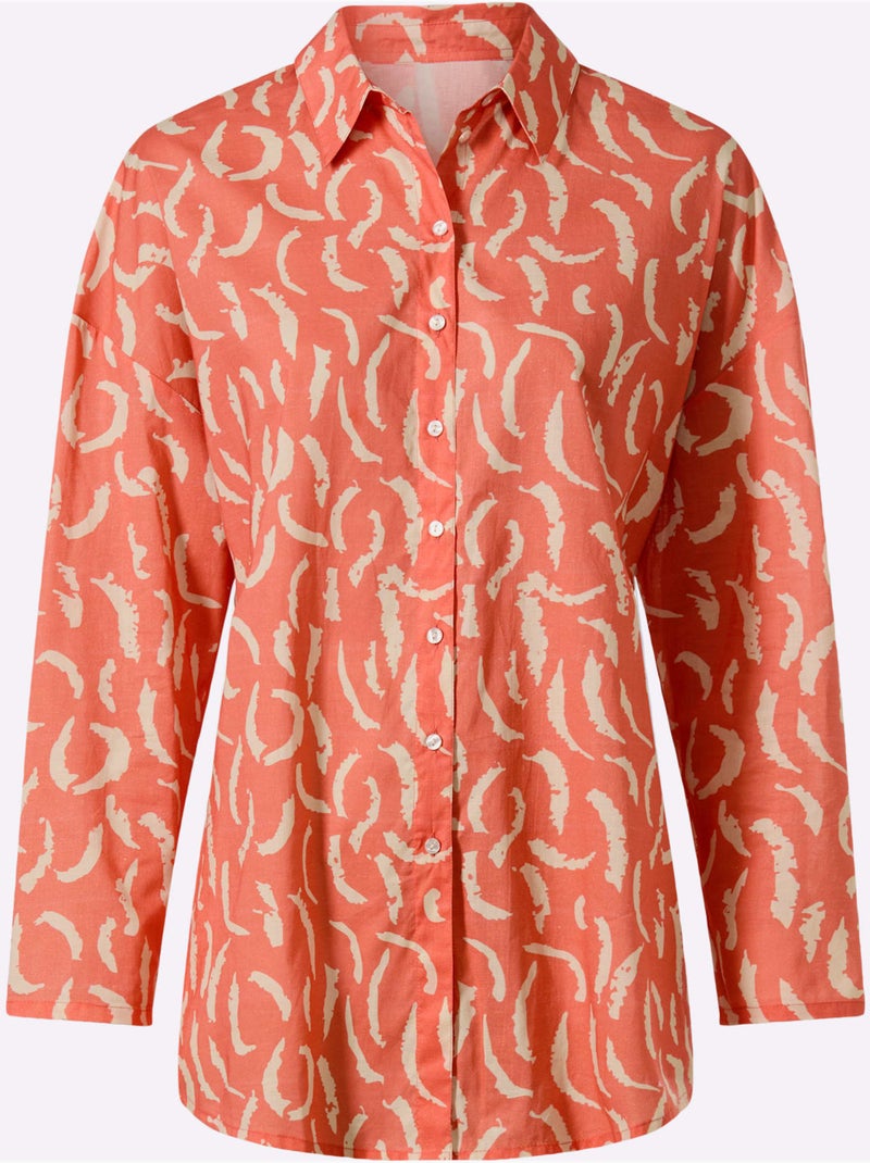 Chemisier Pur Coton - Taille Standard - Helline Blanc Orange - Kiabi