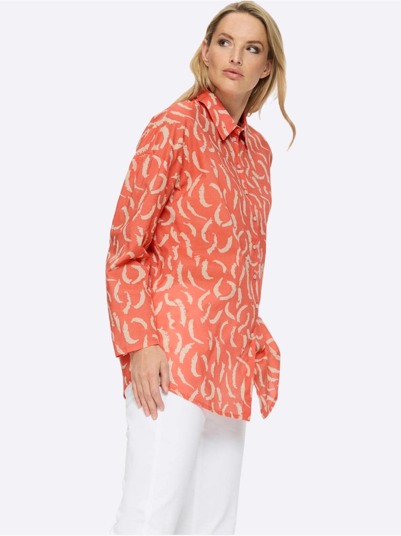 Chemisier Pur Coton - Taille Standard - Helline Blanc Orange - Kiabi
