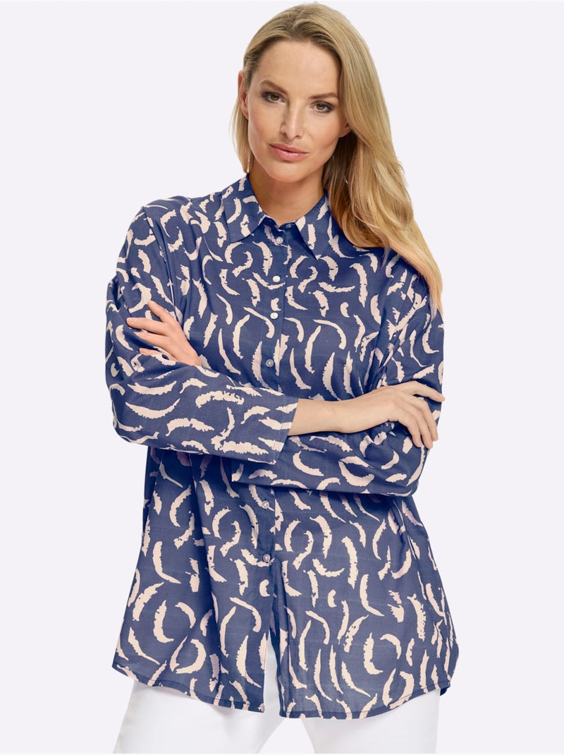 Chemisier Pur Coton - Taille Standard - Helline Bleu Ecru Blanc - Kiabi
