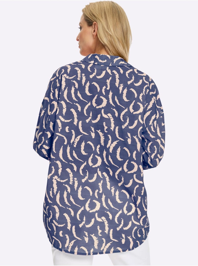 Chemisier Pur Coton - Taille Standard - Helline Bleu Ecru Blanc - Kiabi