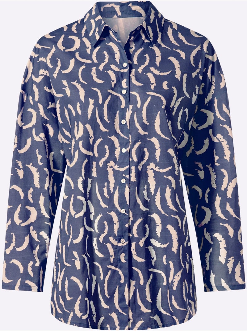 Chemisier Pur Coton - Taille Standard - Helline Bleu Ecru Blanc - Kiabi