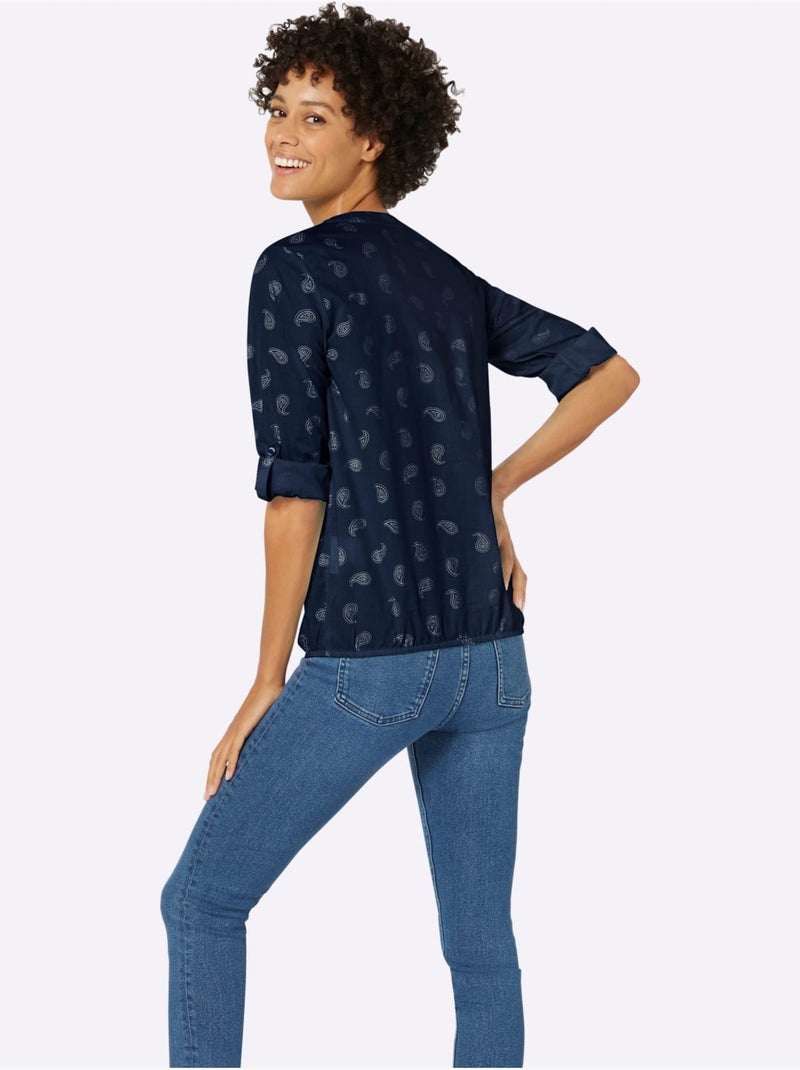 Chemisier pur coton - taille standard - witt Blanc Bleu marine - Kiabi