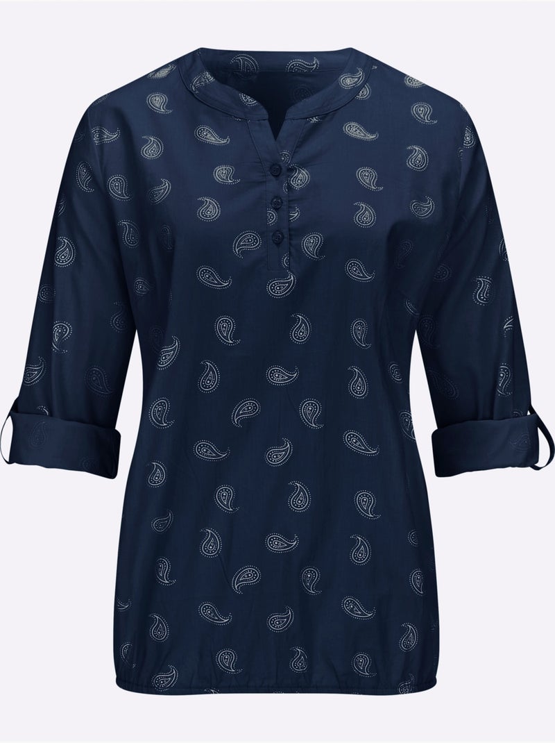 Chemisier pur coton - taille standard - witt Blanc Bleu marine - Kiabi