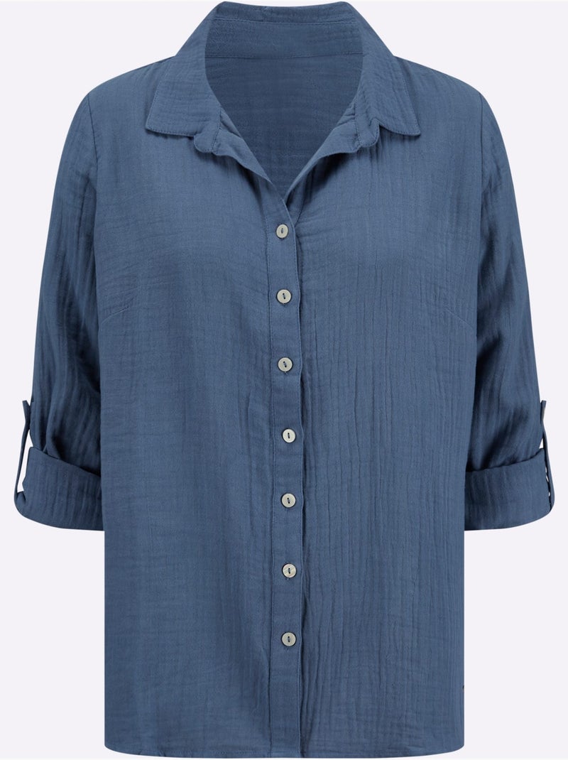 Chemisier Pur Coton - Taille Standard - Witt Bleu jean - Kiabi