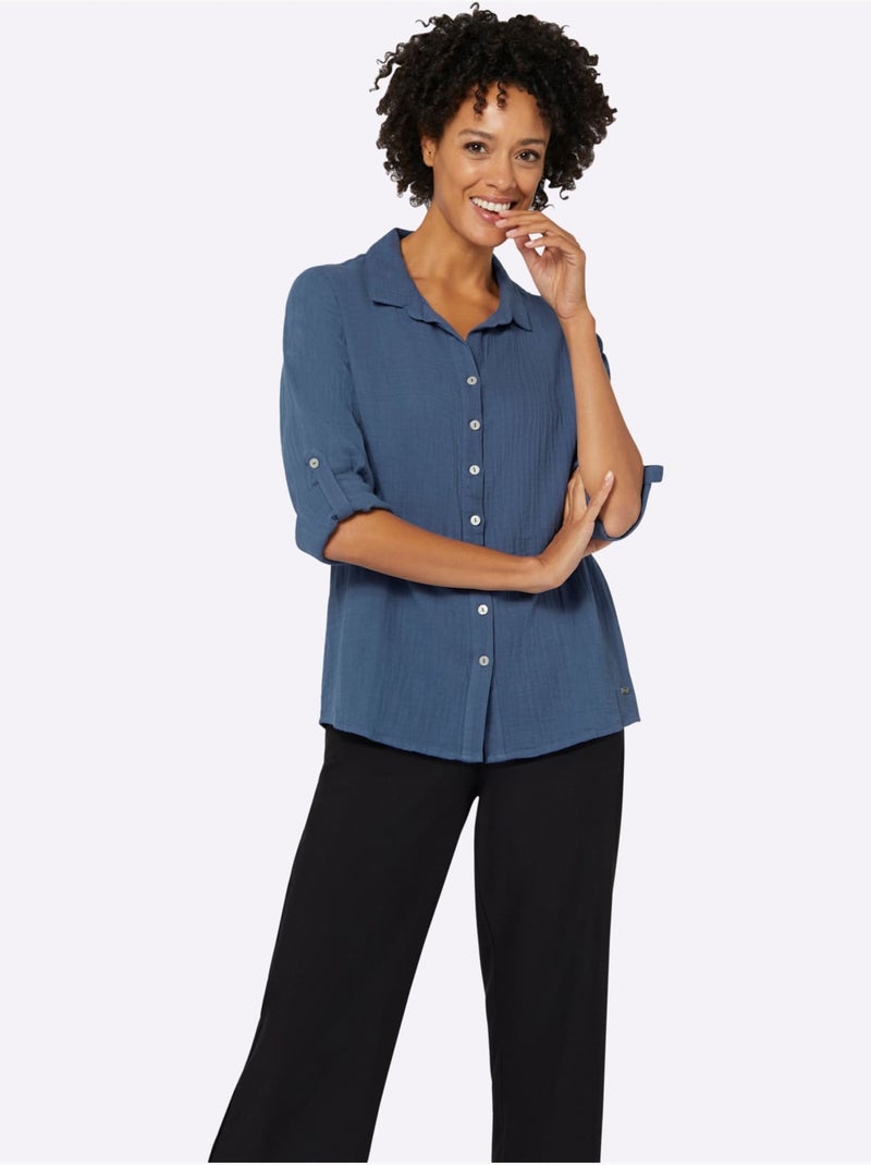 Chemisier Pur Coton - Taille Standard - Witt Bleu jean - Kiabi