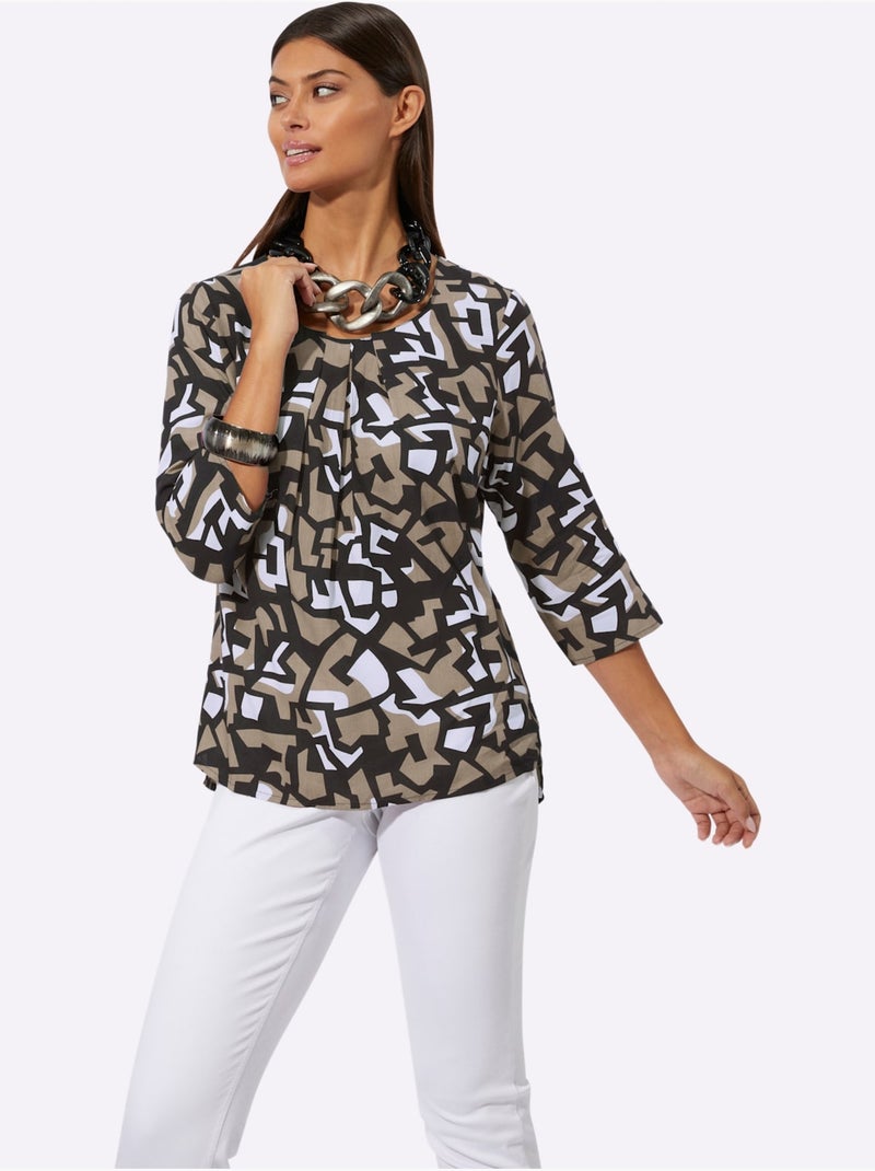 Chemisier Pure Viscose - Taille Standard - Helline Noir Beige - Kiabi