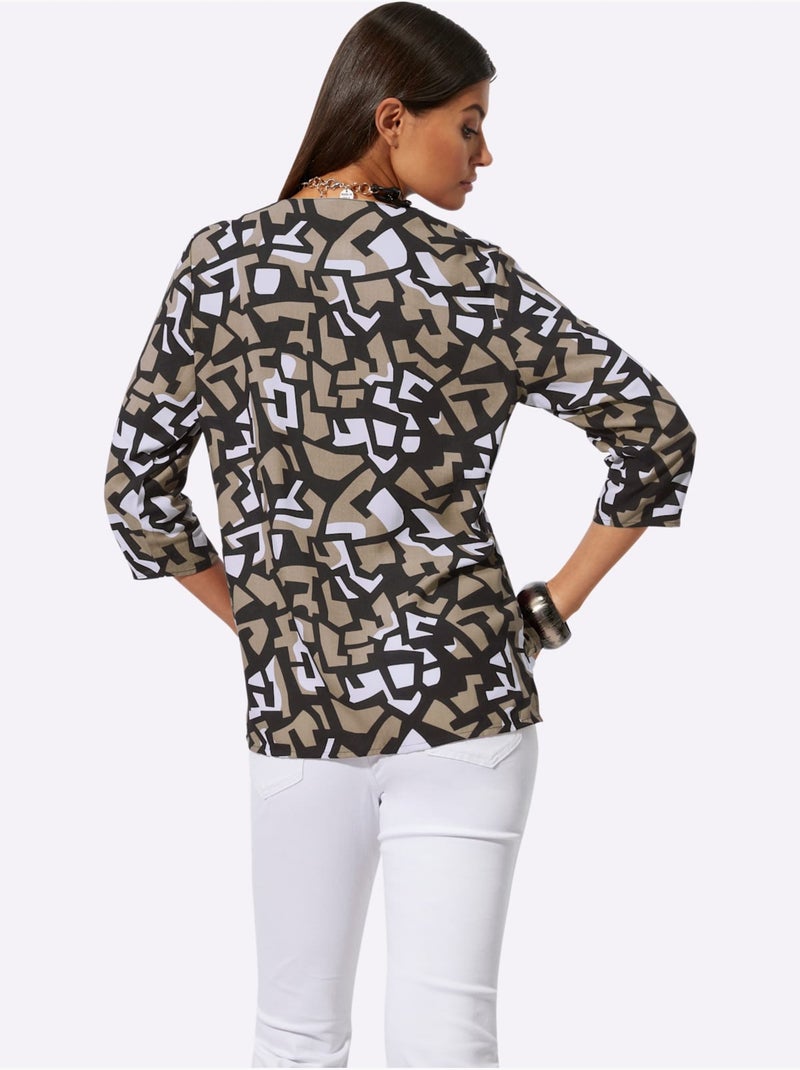 Chemisier Pure Viscose - Taille Standard - Helline Noir Beige - Kiabi