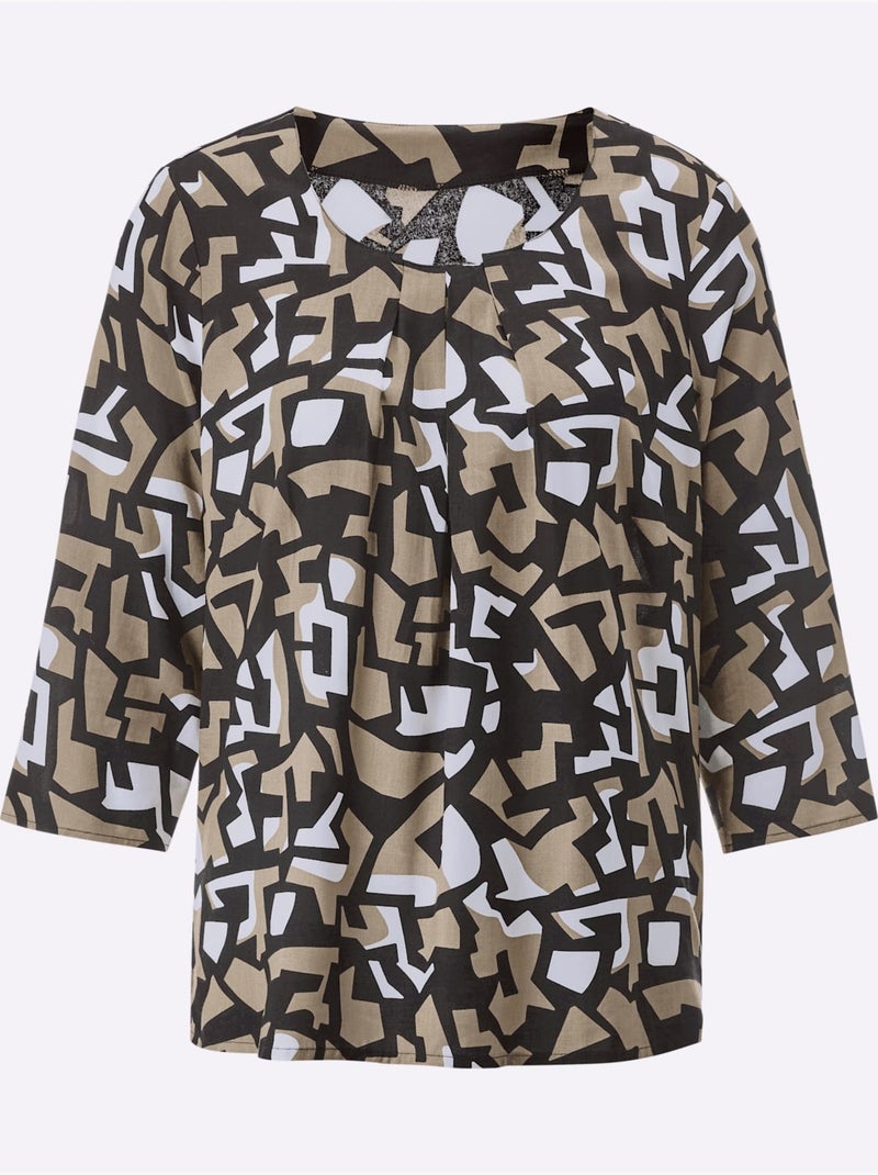 Chemisier Pure Viscose - Taille Standard - Helline Noir Beige - Kiabi