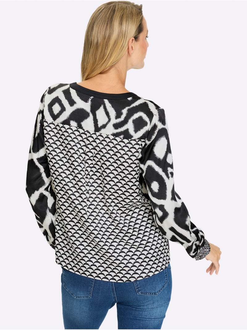 Chemisier Pure Viscose - Taille Standard - Helline Noir Ecru - Kiabi