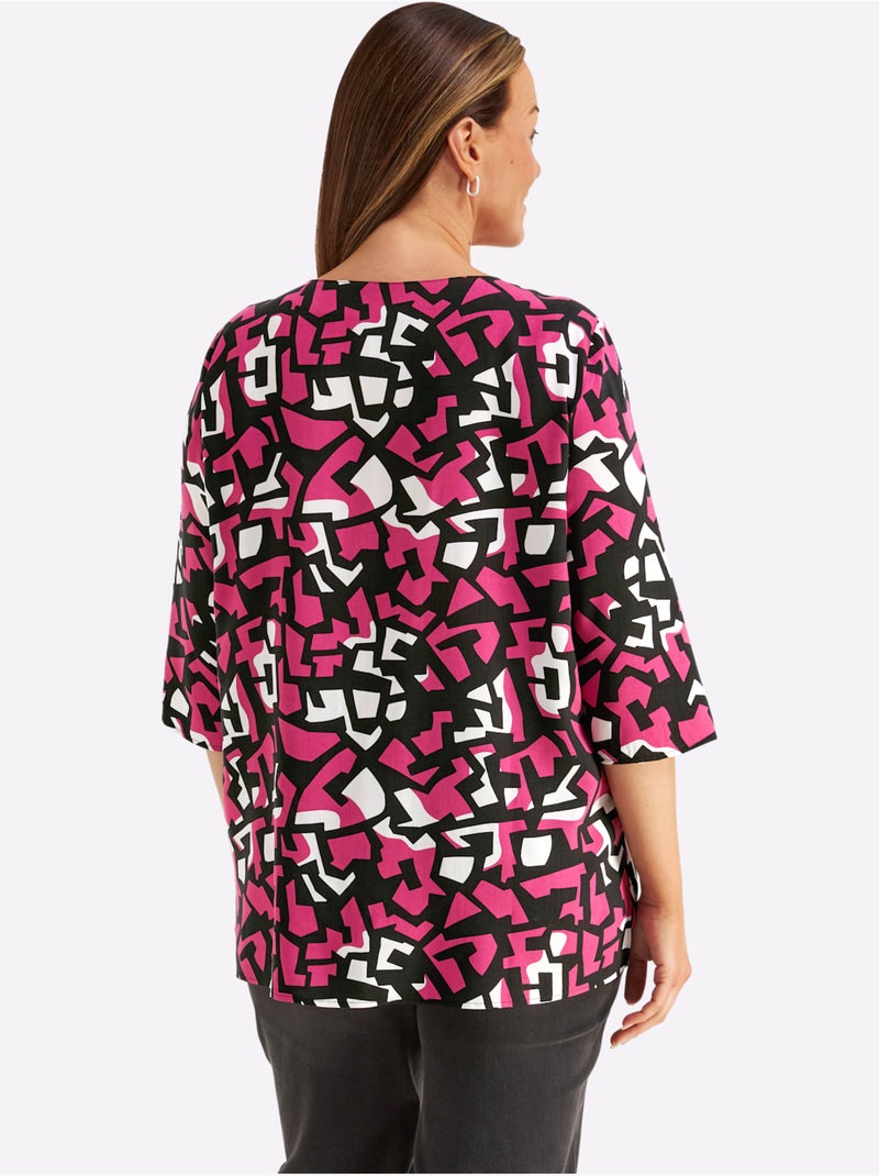Chemisier Pure Viscose - Taille Standard - Helline Noir Rose - Kiabi