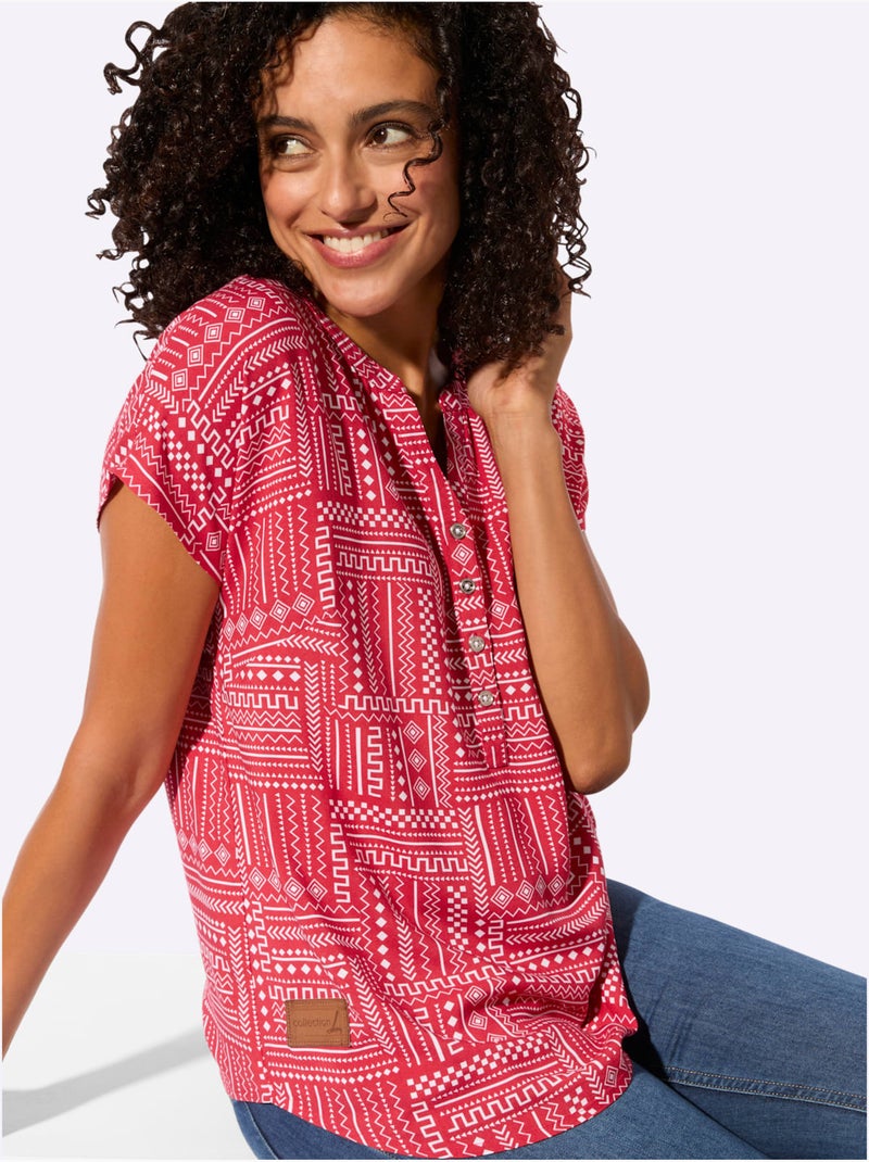 Chemisier Pure Viscose - Taille Standard - Witt Blanc Rouge - Kiabi