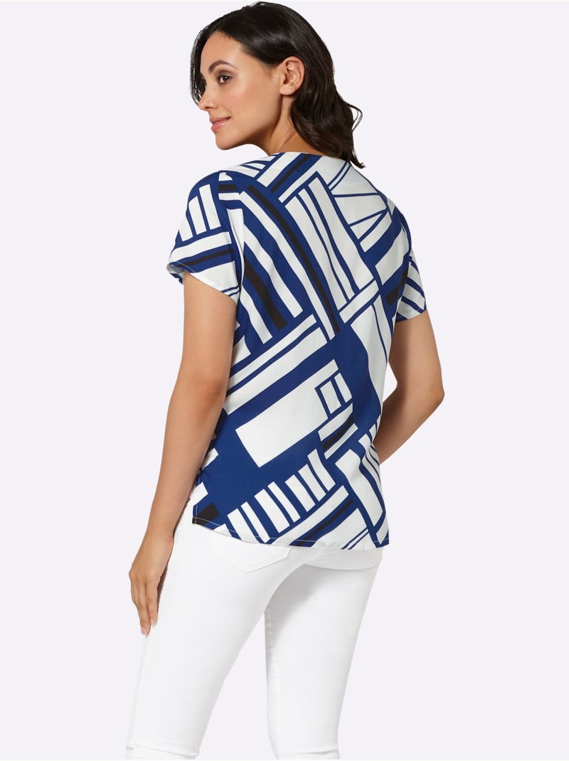 Chemisier Pure Viscose - Taille Standard - Witt Bleu Ecru - Kiabi