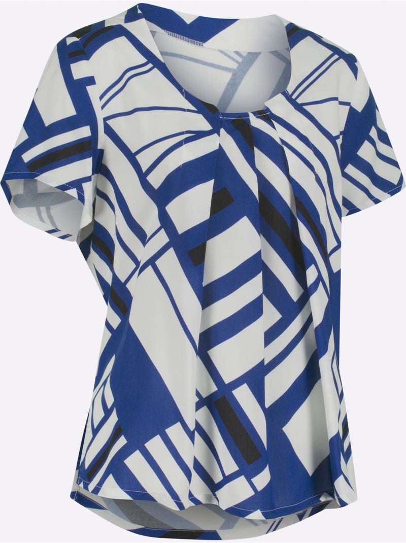 Chemisier Pure Viscose - Taille Standard - Witt Bleu Ecru - Kiabi