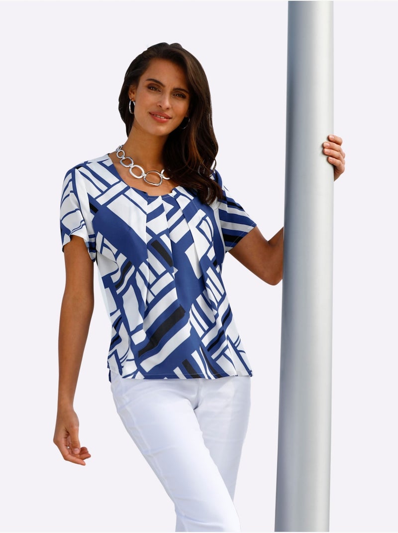 Chemisier Pure Viscose - Taille Standard - Witt Bleu Ecru - Kiabi