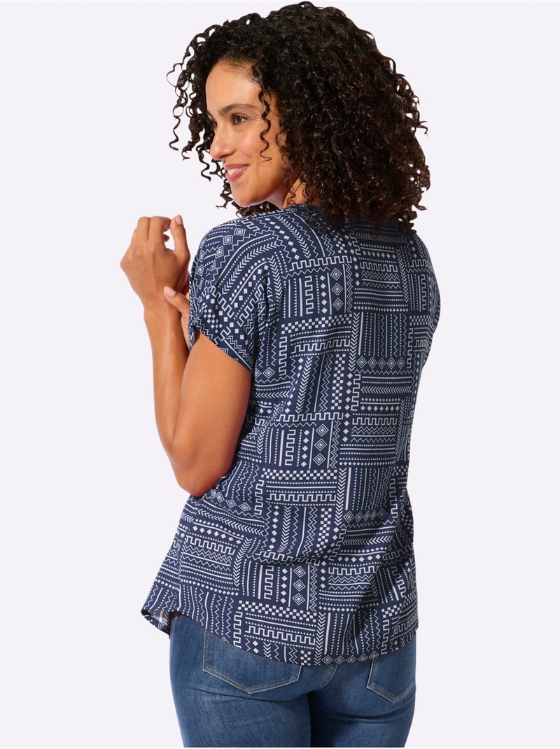 Chemisier Pure Viscose - Taille Standard - Witt Ecru/Marine - Kiabi