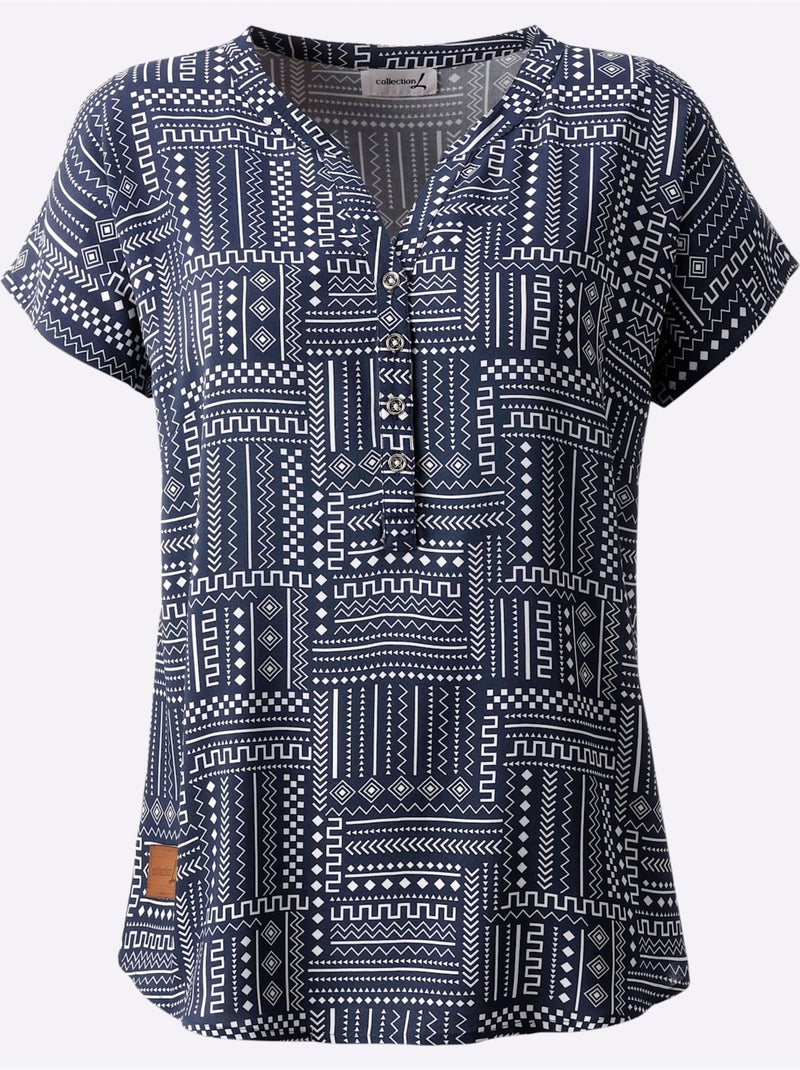 Chemisier Pure Viscose - Taille Standard - Witt Ecru/Marine - Kiabi